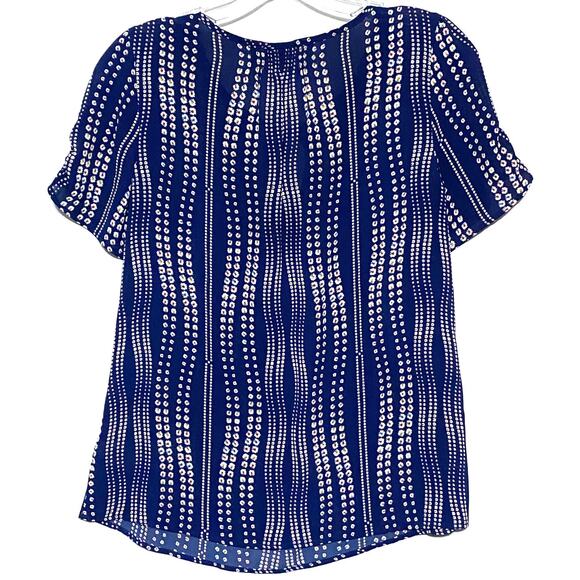 Talbots Blue Floral Blouse Top XS Keyhole Neck Coastal Nautical Career Abstract - Picture 2 of 7